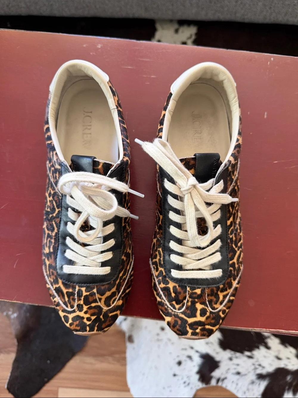 J. Crew Leopard-Print Lace-Up Sneakers in Brown and White